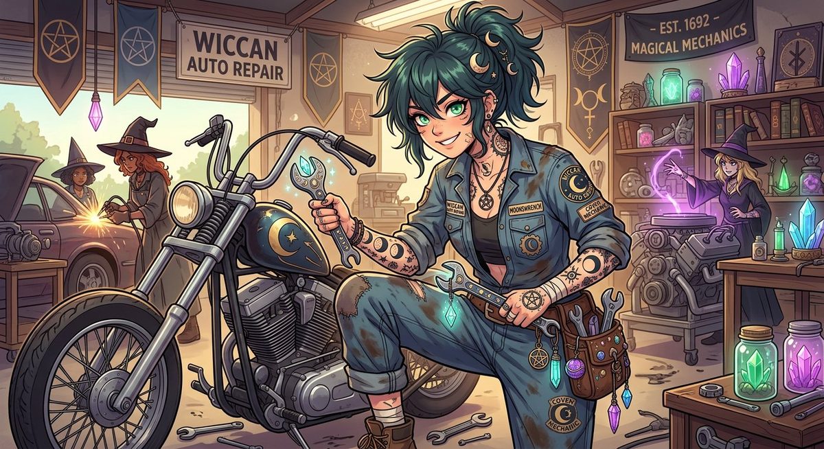 Moonswrench founder with motorcycle in workshop